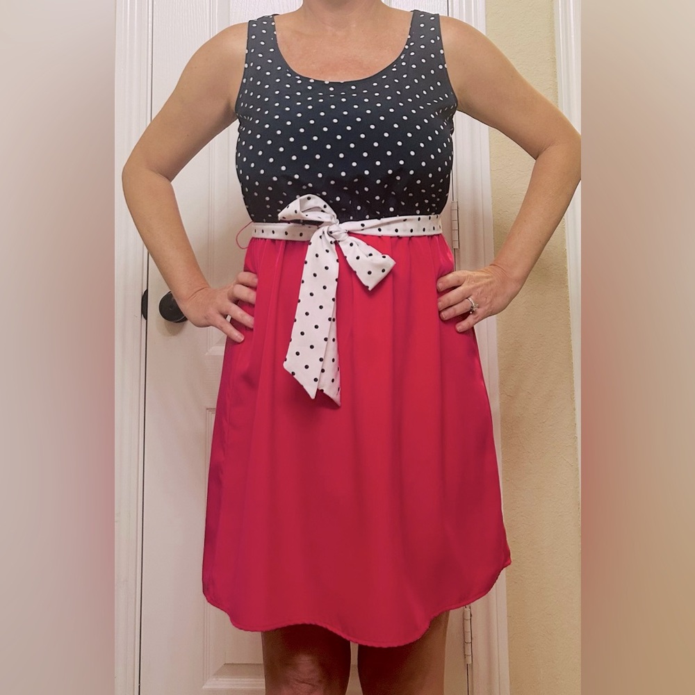 Polk-a-dot perfection Hot Pink, Navy, and White Dress
